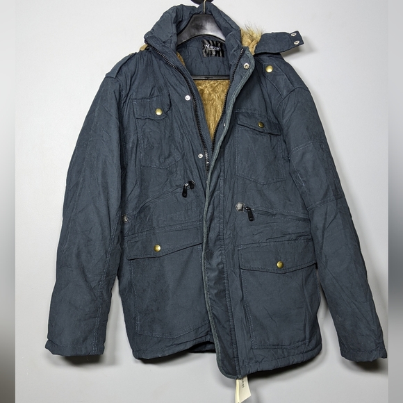 NEW Yozai Men's Winter Jacket Military Warm Fleece Coat Detachable Hood XL blue - Picture 4 of 6